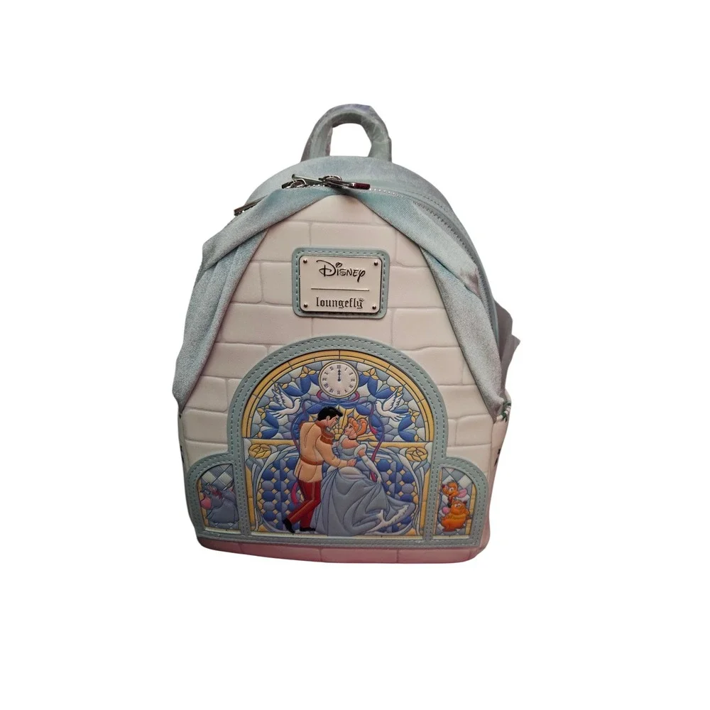 Disney Loungefly Cinderella Stained Glass Castle Mini Backpack Blue Velvet NWT
